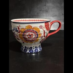 Anthropologie Sip Of Nectar 14 oz.  Floral Footed Pedestal Holiday Mug Mint!!